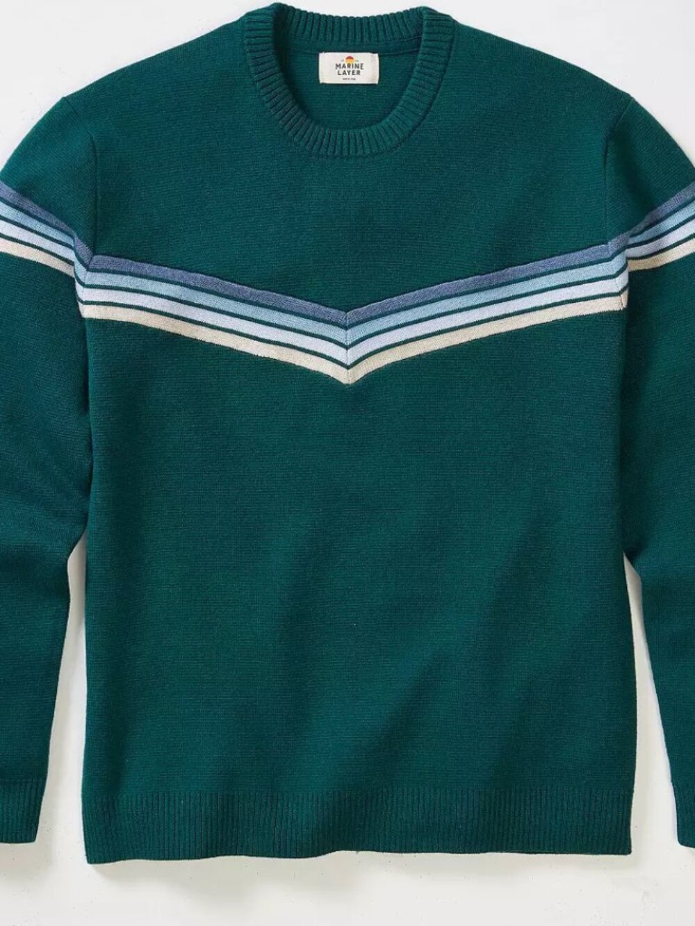 Marine Layer Dean Crew Sweater Chevron Green Cool Stripe Men's MEDIUM NEW $168